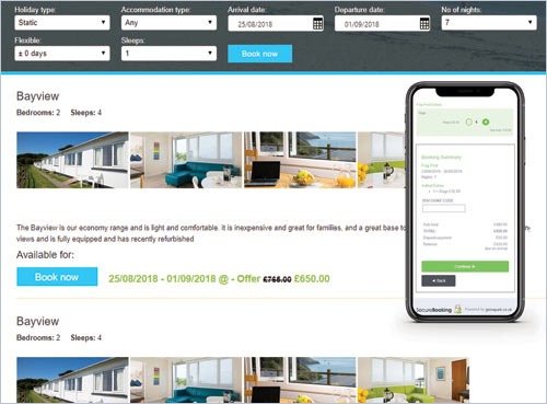 Park management and online booking system for holiday parks